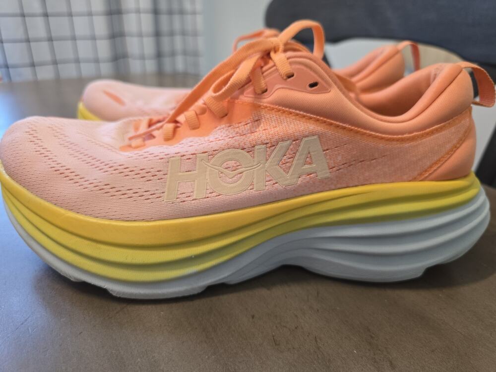 Hoka Bondi 8 Running Shoes Athletic Women 10.5B Coral Peach Parfait 1127952 SCPP